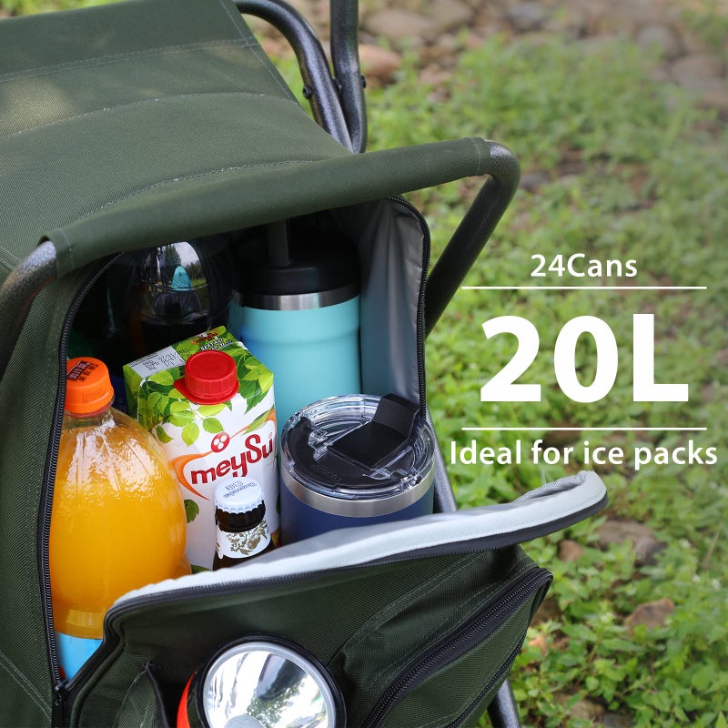 Portal Backpack Cooler Chair Fishing Chairs with Backrest Folding Camping Stool Compact for Outdoors Hiking Hunting Travel, Supports 225 lbs Capacity - Image 5
