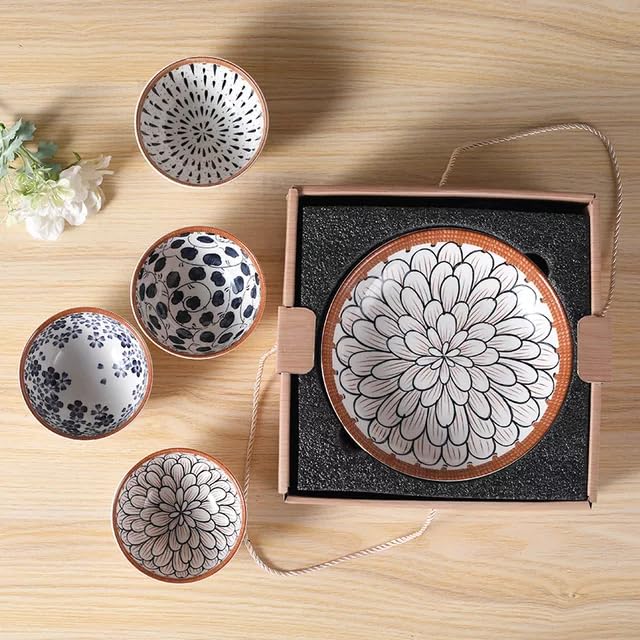 KitchEase Japanese Ramen Porcelain Dinner Set 4 Floral Multicolor Serving Bowls 2 Plates Microwave Safe Elegant Dinnerware for Lunch Dinner and Festive Gifts Set of 6 - Image 3