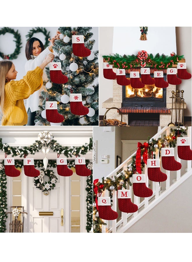 تابيت جوارب عيد الميلاد الصغيرة، جوارب عيد الميلاد الصغيرة مطرزة بأحرف اسم العائلة، ديكور كلاسيكي أحمر أبيض لشجرة عيد الميلاد الصغيرة، مدفأة، ديكور للعطلات، هدايا للحفلات، جوارب هدايا (ف) - Image 5