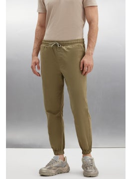 GRIMELANGE Jakob Men's Woven Washed 4 Pocket Thick Textured Elastic Leg Khaki Trousers  - Image 1