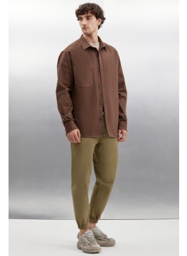 GRIMELANGE Jakob Men's Woven Washed 4 Pocket Thick Textured Elastic Leg Khaki Trousers  - Image 3