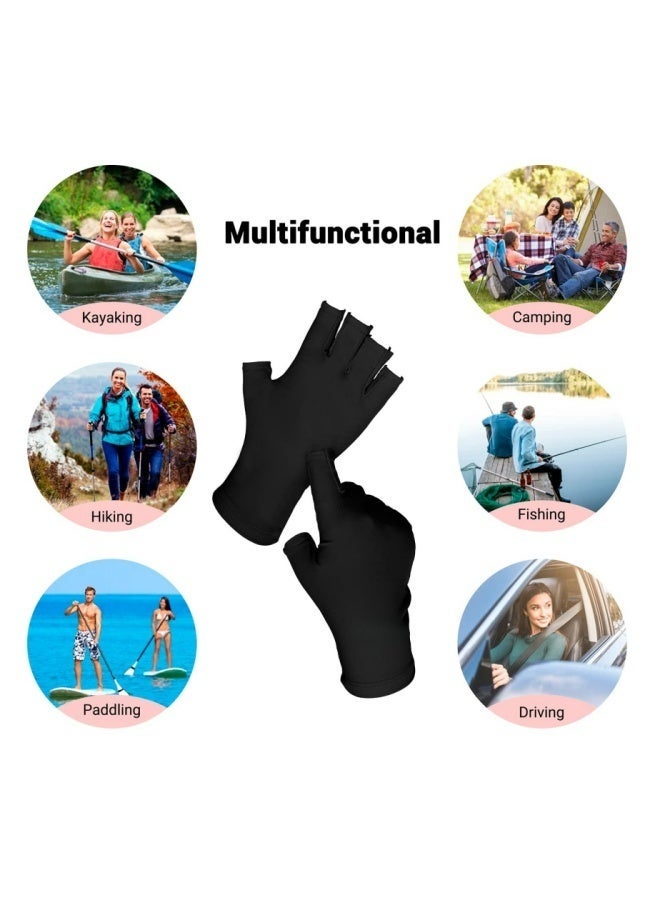 قفازات UV لمصباح الأظافر الجل قفازات حماية من الأشعة فوق البنفسجية UPF50+ احترافية للعناية بالأظافر قفازات بدون أصابع للعناية بالبشرة للنساء والرجال تحمي اليدين من أشعة الشمس وأضرار مجفف الأظافر أسود - Image 4