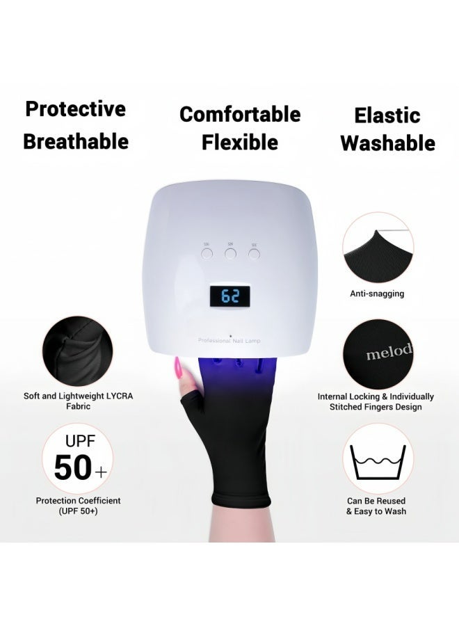 قفازات UV لمصباح الأظافر الجل قفازات حماية من الأشعة فوق البنفسجية UPF50+ احترافية للعناية بالأظافر قفازات بدون أصابع للعناية بالبشرة للنساء والرجال تحمي اليدين من أشعة الشمس وأضرار مجفف الأظافر أسود - Image 3