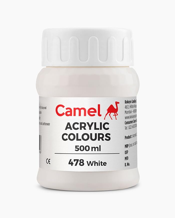 Camlin Camel Fabrica Acrylic Colours White (478) - 500ML by Anmol Art & Frames - Image 1