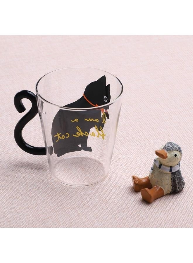 Beauenty Cat Printed Tea Cup Black/Clear 9x5.3centimeter，with Cat Tail Handle 250ml Cat Tea Cup Lovely Black Cat Glass Milk Cup Creative Black Cat Kitten Glass Water Tumbler Cup Birthday Gift - Image 5