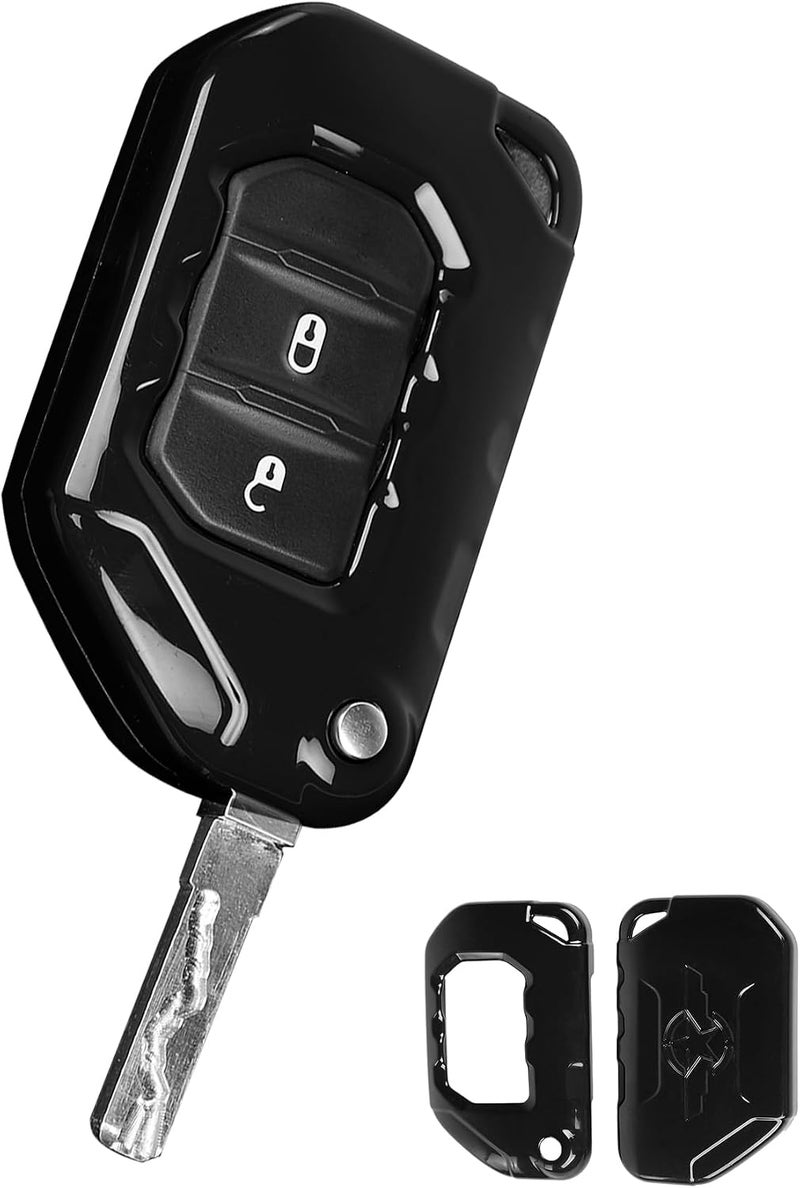 Hoolcar Key Fob Cover Case Key Holder Shell Remote Control Smart Key Fob Protector Compatible with Jeep Wrangler JL JLU & Gladiator JT 2018-2025, Black - Image 1