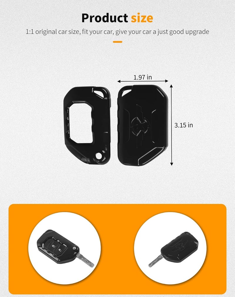 Hoolcar Key Fob Cover Case Key Holder Shell Remote Control Smart Key Fob Protector Compatible with Jeep Wrangler JL JLU & Gladiator JT 2018-2025, Black - Image 4