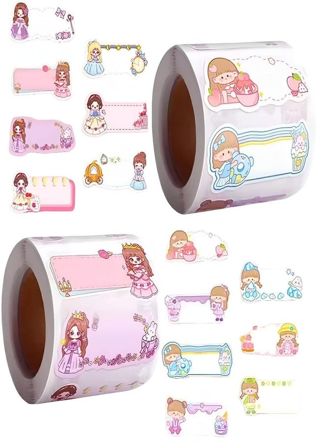 SAMVARDHAN Cute Cartoon Theme Name Label Sticker Roll (Pack of 2) – 600 PCS Self Adhesive Kawaii School Labels | School Notebooks,Name Tags for Books (Girl) - Image 1