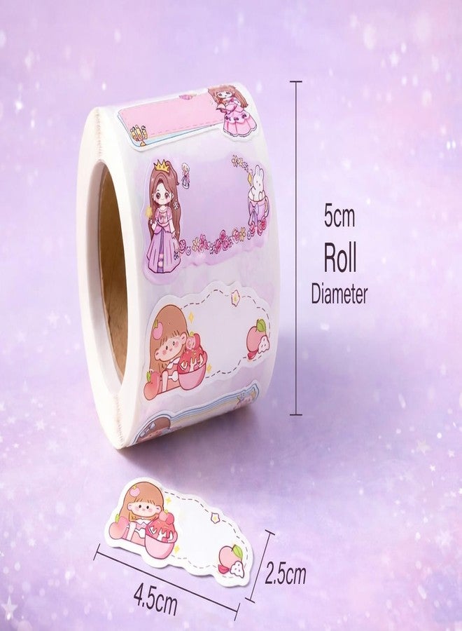 SAMVARDHAN Cute Cartoon Theme Name Label Sticker Roll (Pack of 2) – 600 PCS Self Adhesive Kawaii School Labels | School Notebooks,Name Tags for Books (Girl) - Image 2