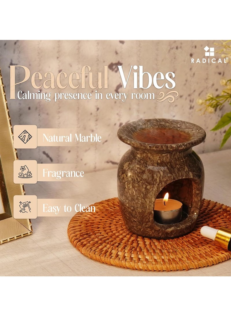 RADICALn Radicaln Marble Oil Burner 4'' Inches Oceanic Handmade Aromatherapy Burner Ideal Marble Oil Warmer, Oil Burner with Tealight Holder  - Image 2