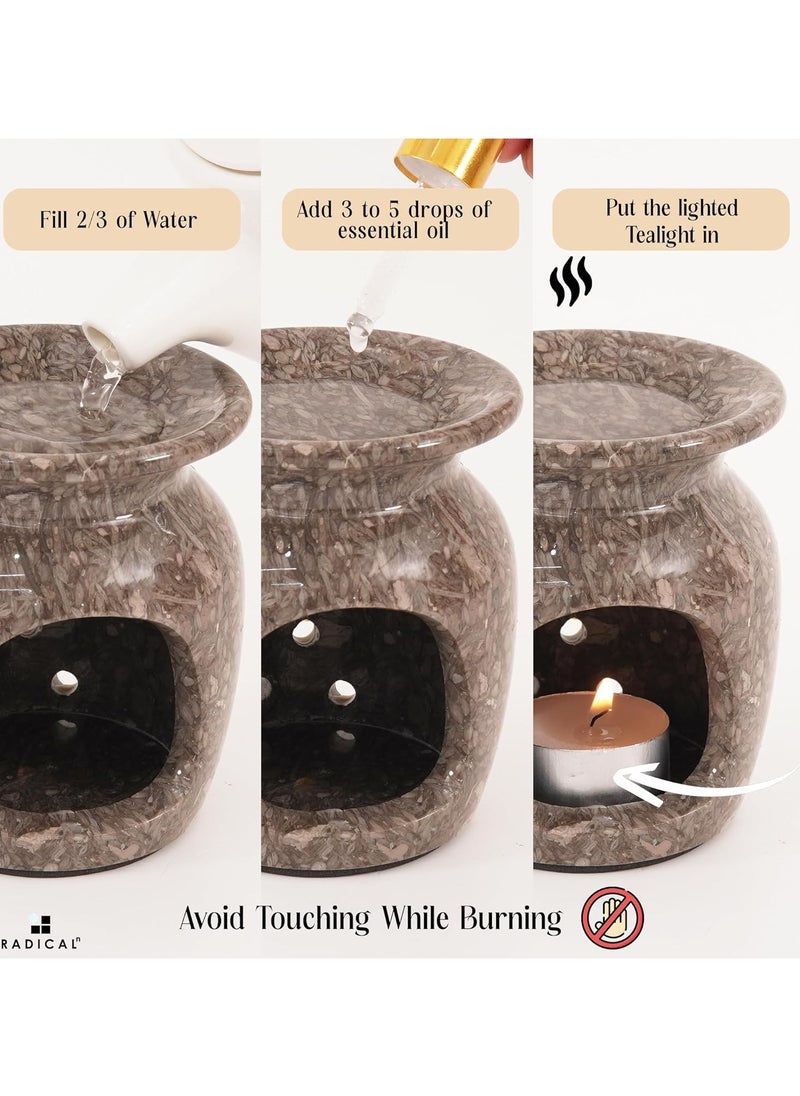 RADICALn Radicaln Marble Oil Burner 4'' Inches Oceanic Handmade Aromatherapy Burner Ideal Marble Oil Warmer, Oil Burner with Tealight Holder  - Image 3