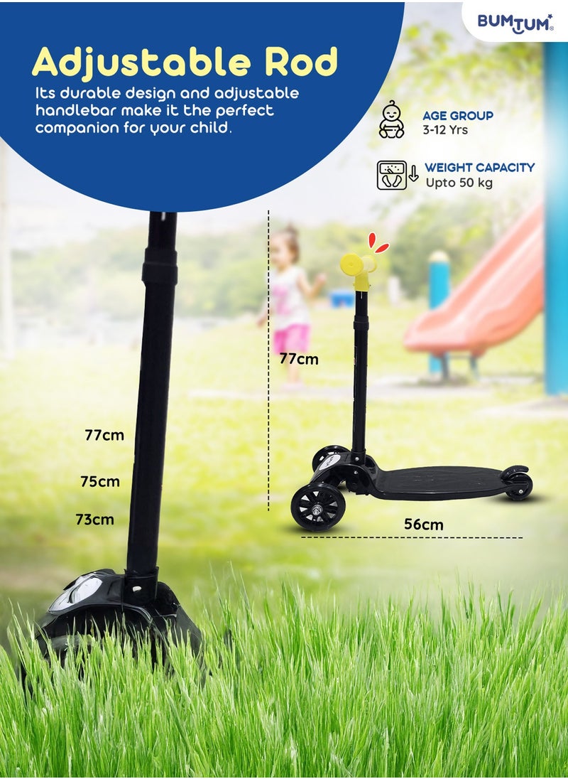 Bumtum - BUMTUM Smart Kick Scooter for Kids 30 inch | 3 Adjustable Height Scooter, Foldable & Attractive PVC Wheels with Rare Brakes for Boys & Girls Age 5 Years (Black) - Image 1