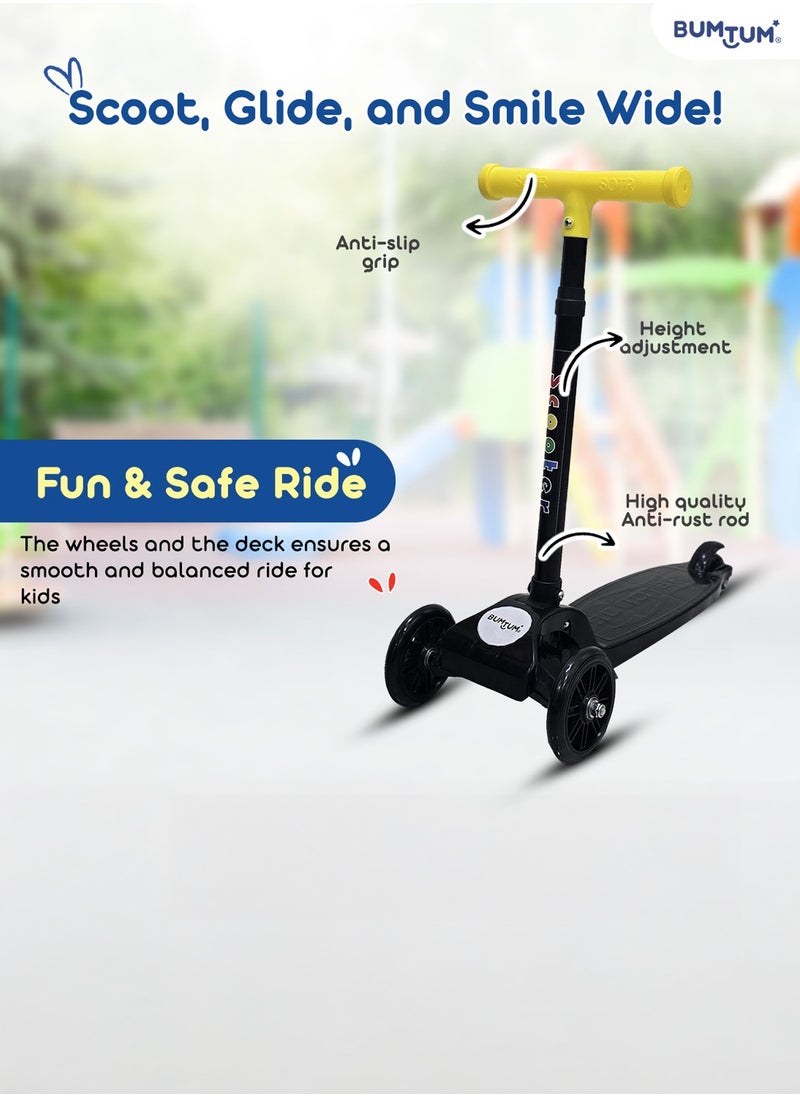 Bumtum - BUMTUM Smart Kick Scooter for Kids 30 inch | 3 Adjustable Height Scooter, Foldable & Attractive PVC Wheels with Rare Brakes for Boys & Girls Age 5 Years (Black) - Image 1