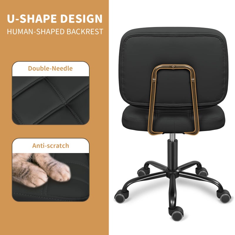 ERGOSEAT Armless Home Office Desk Chair with Wheels, Modern Ergonomic Drafting Rolling Chair with 360Â° Swivel Wheels,Height Adjustable Computer Task Chairs for Small Space, Black - Image 3