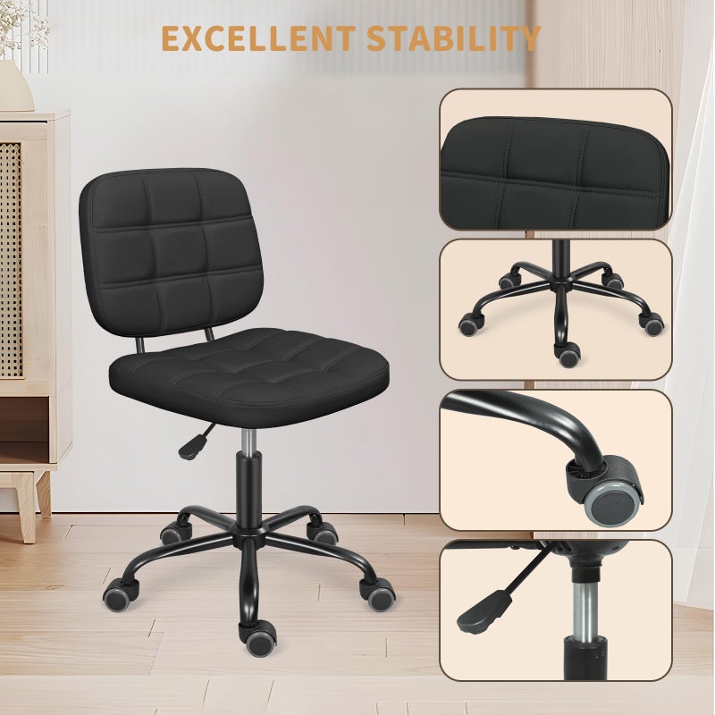 ERGOSEAT Armless Home Office Desk Chair with Wheels, Modern Ergonomic Drafting Rolling Chair with 360Â° Swivel Wheels,Height Adjustable Computer Task Chairs for Small Space, Black - Image 4