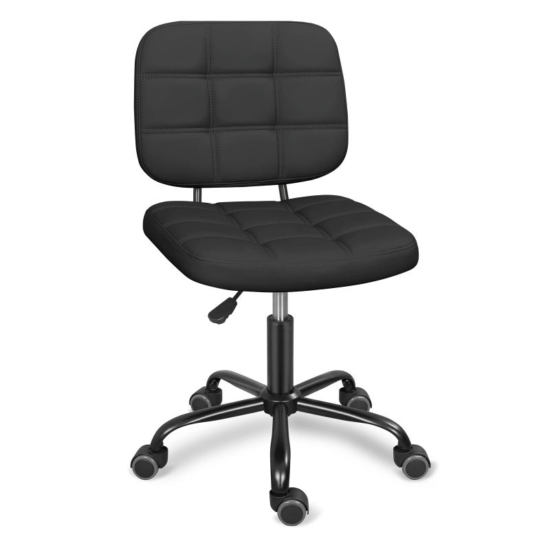 ERGOSEAT Armless Home Office Desk Chair with Wheels, Modern Ergonomic Drafting Rolling Chair with 360Â° Swivel Wheels,Height Adjustable Computer Task Chairs for Small Space, Black - Image 1