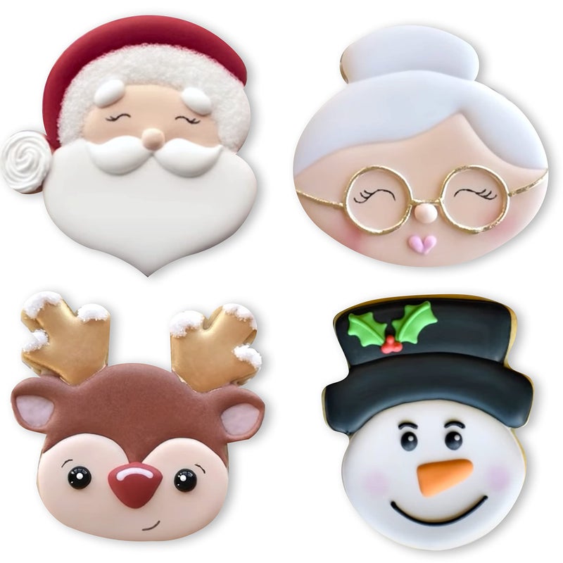 COOKIEQUE COOKIEQUE 4 Pieces Christmas Cookie Cutters Set with Santa Face  Reindeer Face  Snowman Face  Mrs. Claus Cookie Cutters for Baking Christmas Unique Design with Protective Red Top PVC  - Image 2