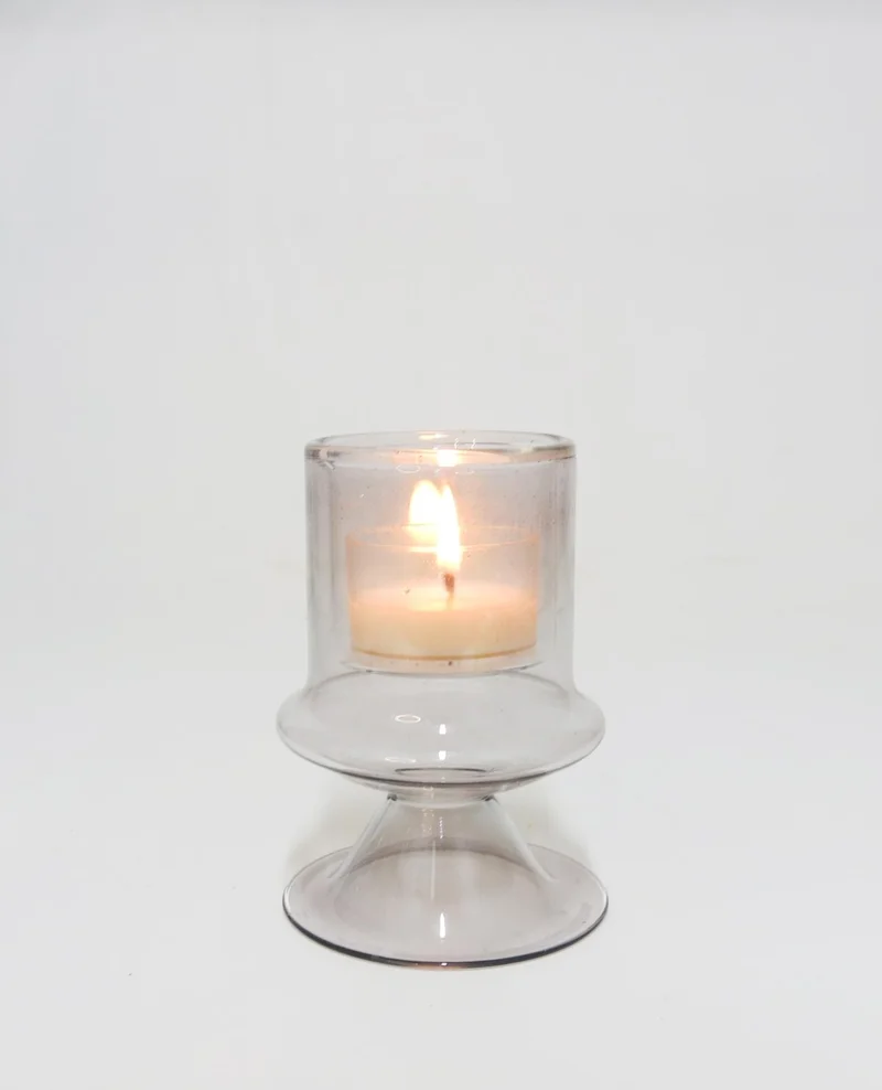 ميسي Standing Black Glass Candle Holder and Tealight Set