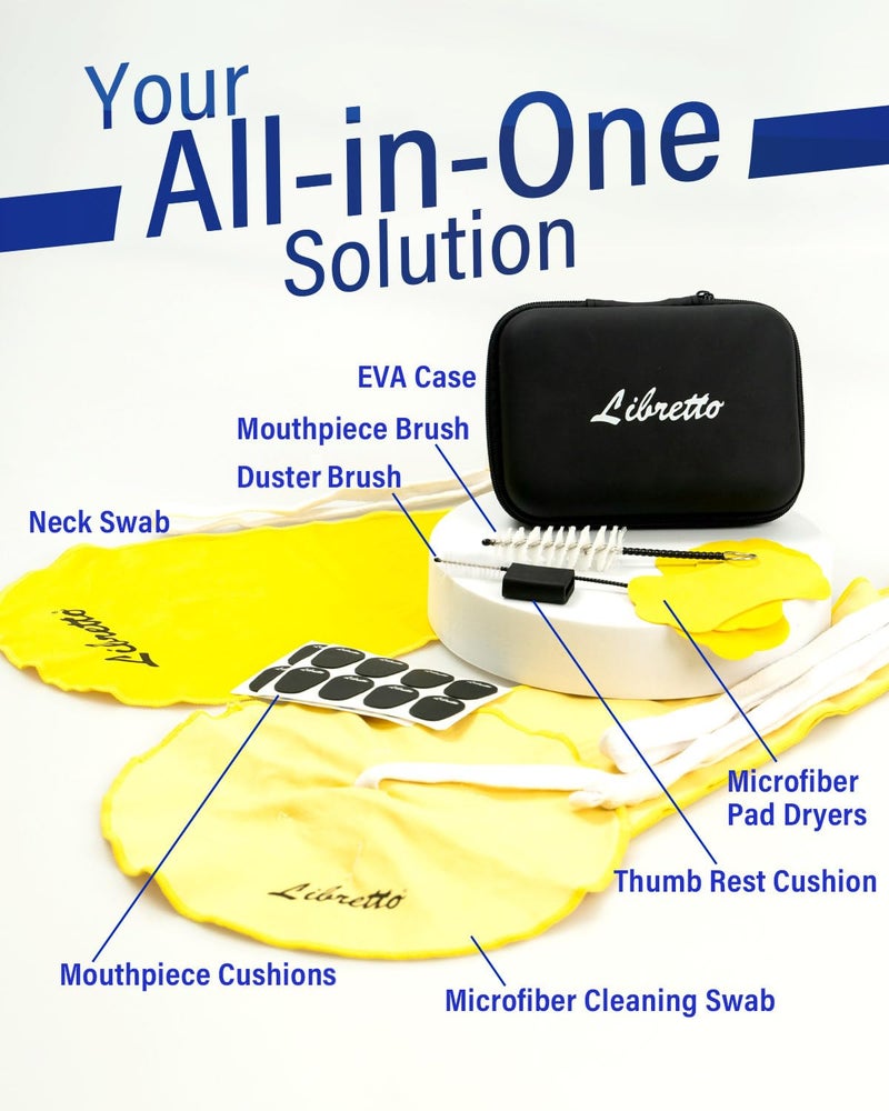 Libretto Alto Saxophone Cleaning Kit with EVA Case, Including 2 Microfiber Cleaning Swabs, 16 Mouthpiece Cushions, Mouthpiece Brush, Dust Brush, Thumb Cushion, 3 Microfiber Pad Dryers. - Image 2
