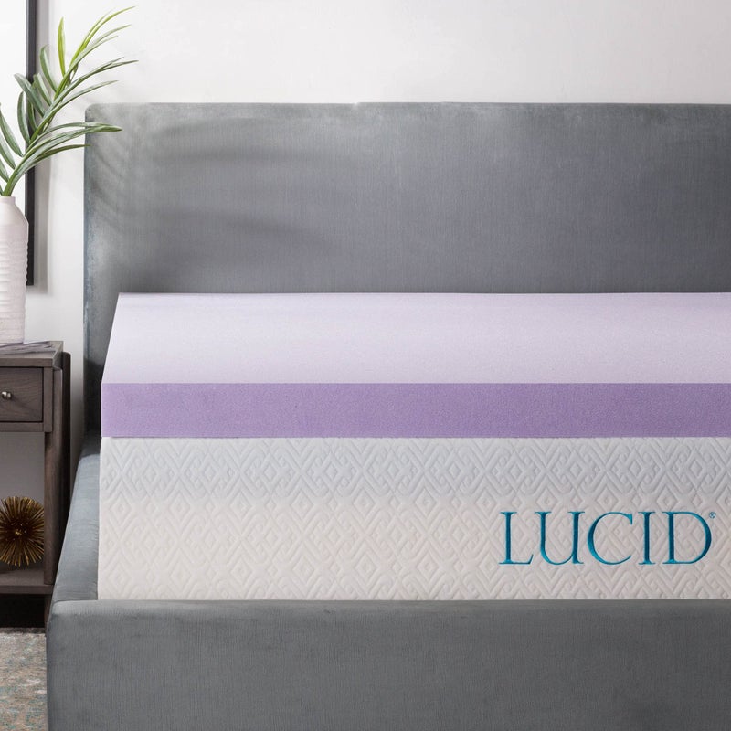 Lucid 3 Inch Lavender Infused Memory Foam Mattress Topper Ventilated Design Pressure Relieving Bed Topper Mattress Pad CertiPur Certified Twin Size