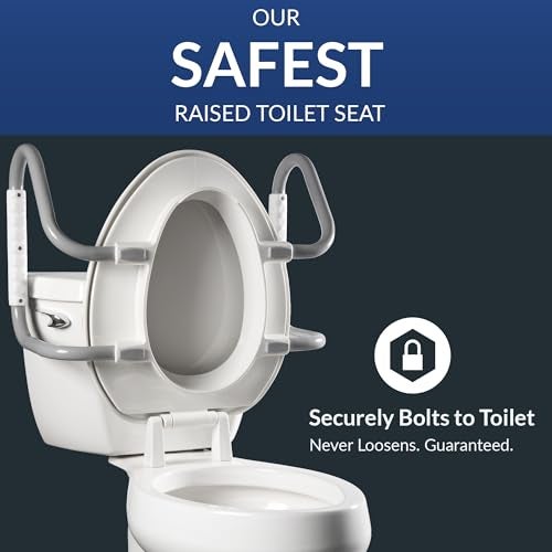 Bemis Assurance 3" Raised Toilet Seat with Handles, Made in USA, Secure Hinges, Clean Shield Guard, Elongated, White - Image 5