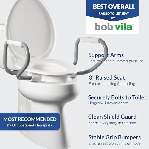 Bemis Assurance 3" Raised Toilet Seat with Handles, Made in USA, Secure Hinges, Clean Shield Guard, Elongated, White - Image 3