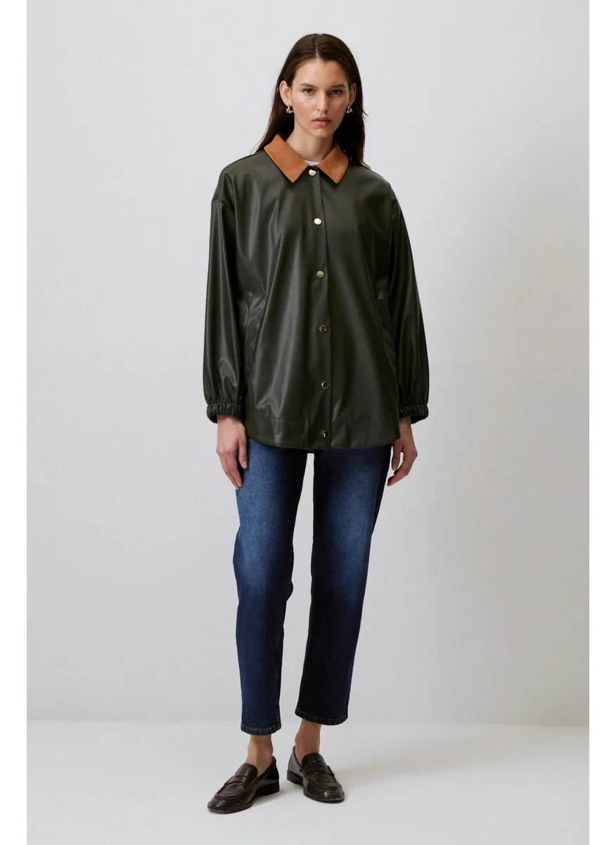 Touche Velvet Collar Leather Jacket