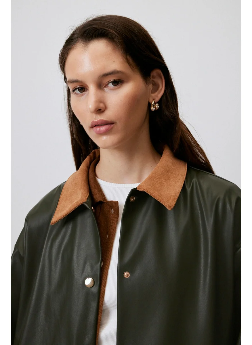 Touche Velvet Collar Leather Jacket