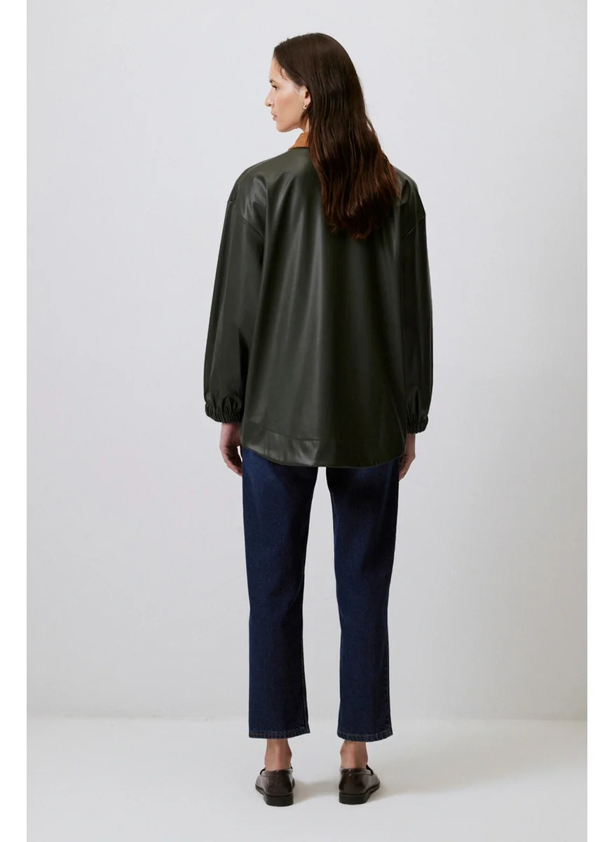 Touche Velvet Collar Leather Jacket