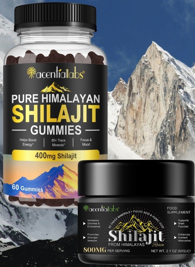 Acentiallabs Combo Pack of Himalayan Shilajit Resin 60G 800Mg and 60Pcs Shilajit Gummies for Men & Women 400mg Pure Himalayan Shilajit Pure Shilajit with 85+ Trace Minerals & Fulvic Acid for Energy and Immune of Men and Women - Image 1