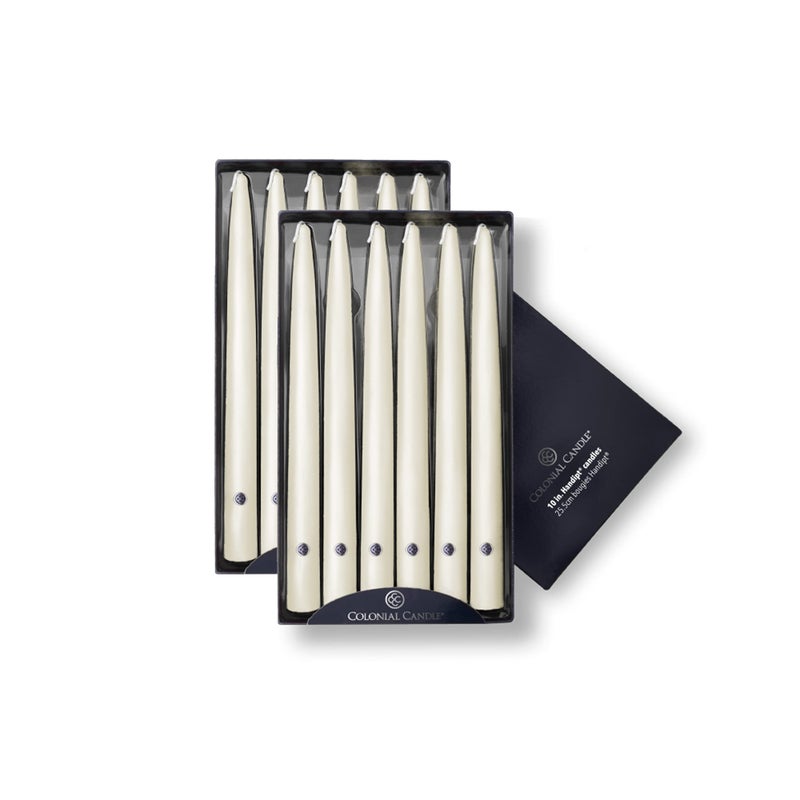 Colonial Candle Unscented Taper Candle, Handipt Collection, Ivory, 10 In, Pack of 12 - Up to 8 Hours Burn - Image 1