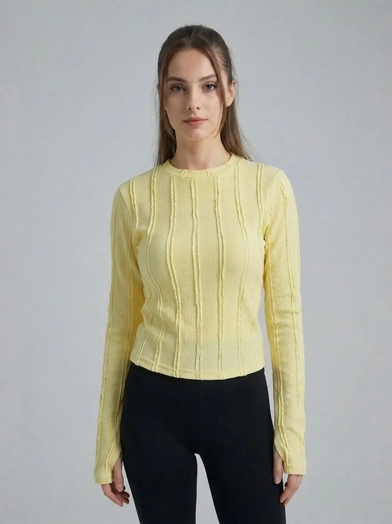 BIG DART BDART Ribbed Crew Neck Long Sleeve Blouse