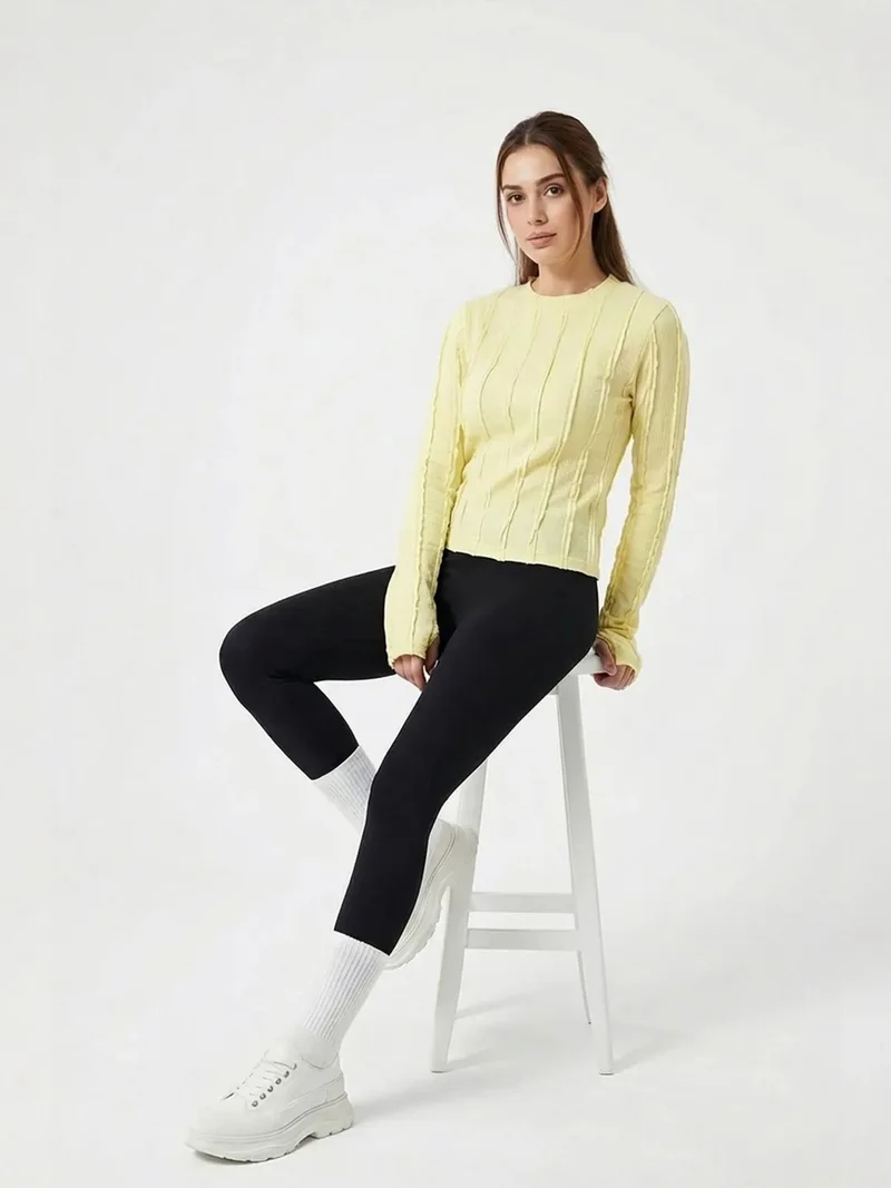 BIG DART BDART Ribbed Crew Neck Long Sleeve Blouse