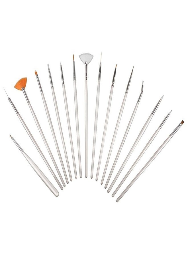 Gugzy® 15pc Nail Art Painting Brushes with Palette Dish and 5pc Double ended dotting pen set,Professional Nail Art Tools Set for Natural,False,Aacrylic and Gel... (White Silver) - Image 4