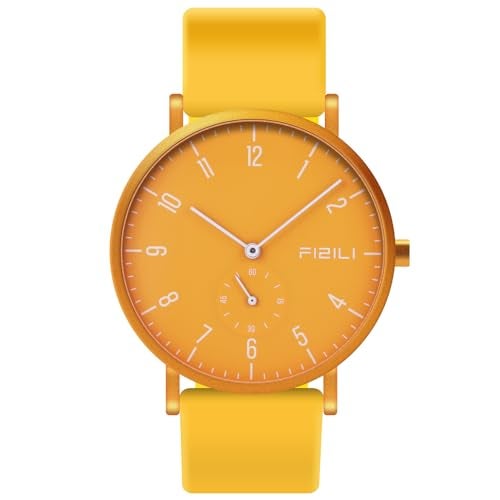 FIZILI Men's Watch Ultra-Thin Minimalist Waterproof-Fashion Watch for Men or Women with Silicone Band Wrist Watches 1100 Yellow - Image 1