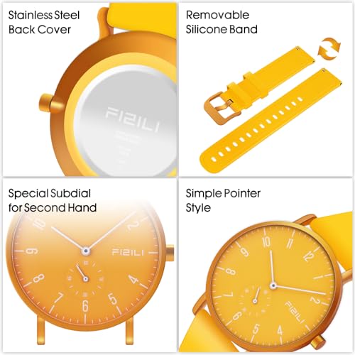 FIZILI Men's Watch Ultra-Thin Minimalist Waterproof-Fashion Watch for Men or Women with Silicone Band Wrist Watches 1100 Yellow - Image 5
