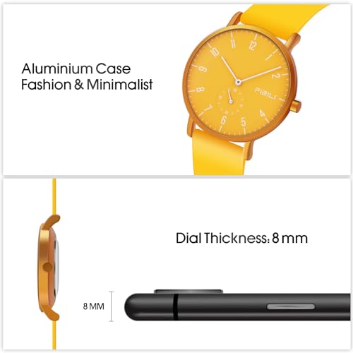 FIZILI Men's Watch Ultra-Thin Minimalist Waterproof-Fashion Watch for Men or Women with Silicone Band Wrist Watches 1100 Yellow - Image 4