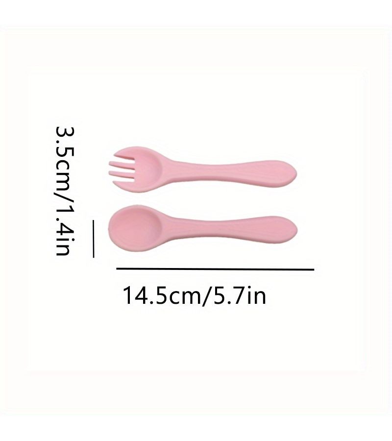 A Set of 2 Light Blue Silicone Spoon and Fork Food Grade Smooth Soft Dishwasher Safe Perfect for Food Additions - Image 2