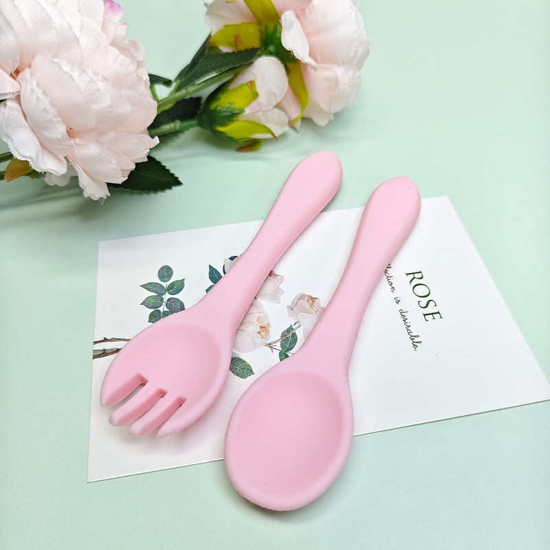 A Set of 2 Light Blue Silicone Spoon and Fork Food Grade Smooth Soft Dishwasher Safe Perfect for Food Additions - Image 4