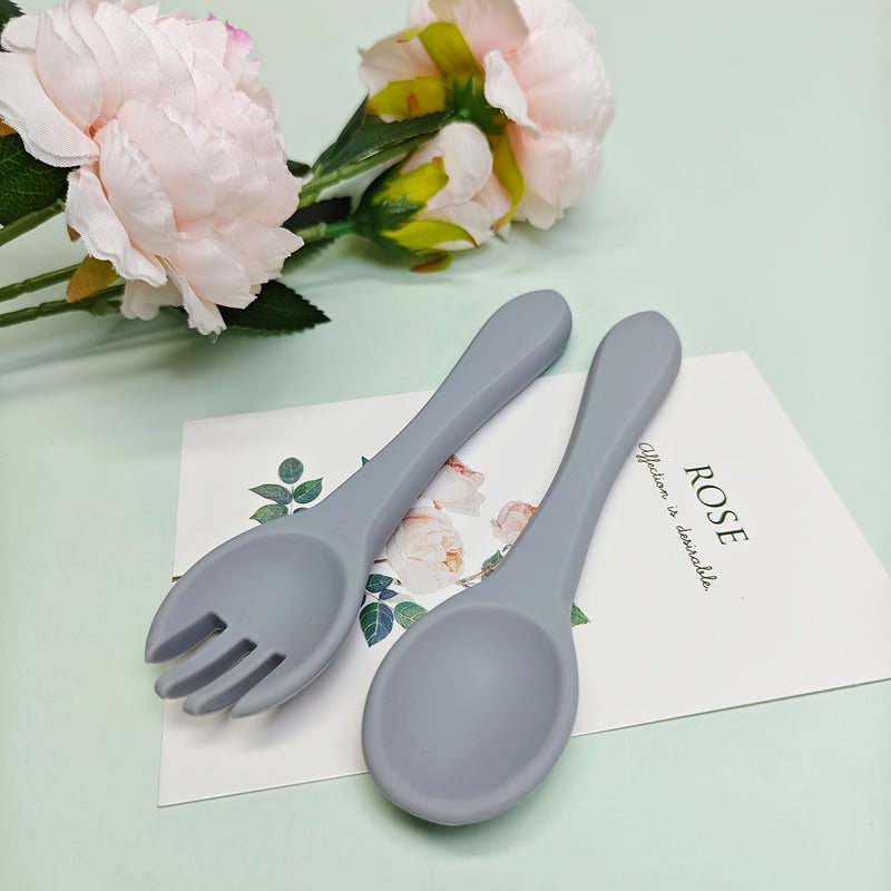A Set of 2 Light Blue Silicone Spoon and Fork Food Grade Smooth Soft Dishwasher Safe Perfect for Food Additions - Image 3