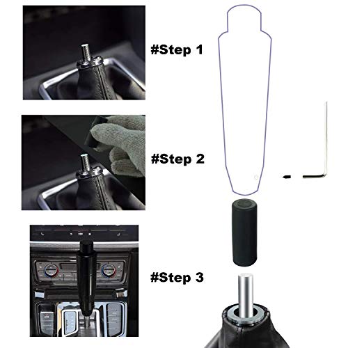 Lunsom Automatic Shift Knob Metal Car Shifting with Push Button Aluminum Alloy Shifter Lever Handle Long Stick Gear Head Fit Most Auto Transmission Vehicle (Black) - Image 3