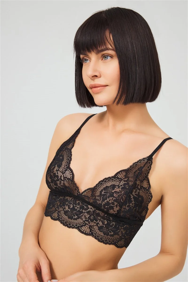 كوتن هيل Black Lace Transparent Non-Wireless Women's Bra Set