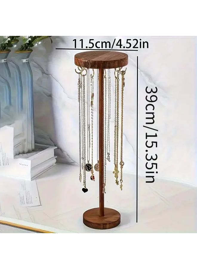 12 Hooks High Natural Wood Jewelry Display Stand With Oval Base Multi Layer Organizer - Image 2