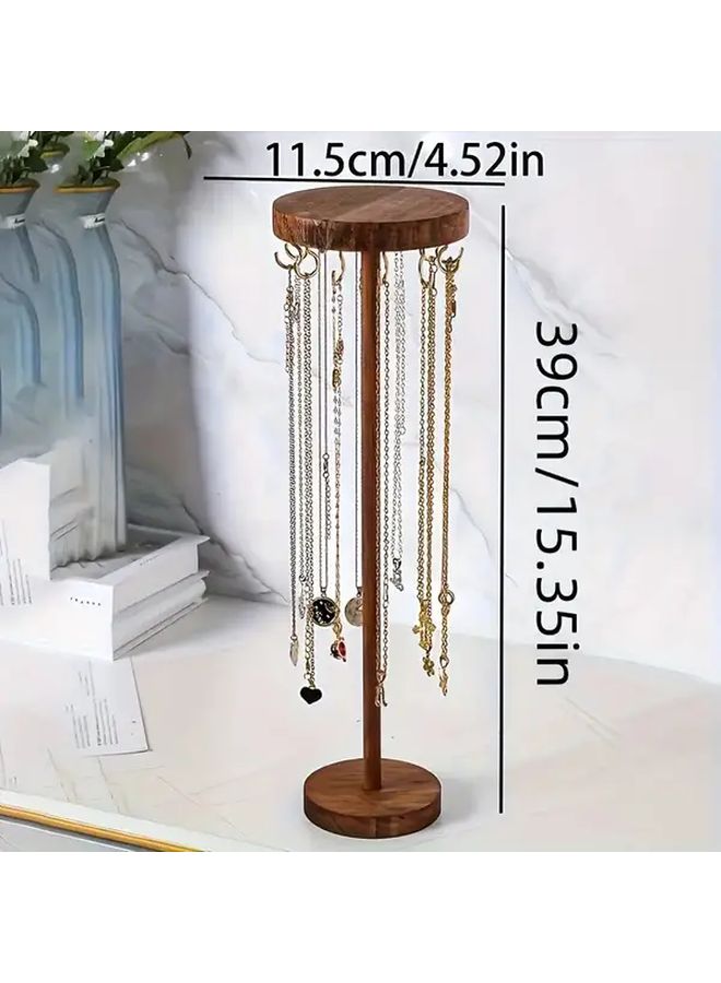 12 Hooks High Natural Wood Jewelry Display Stand With Oval Base Multi Layer Organizer - Image 3