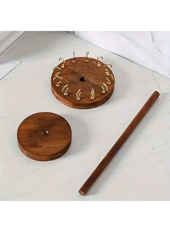 12 Hooks High Natural Wood Jewelry Display Stand With Oval Base Multi Layer Organizer - Image 5