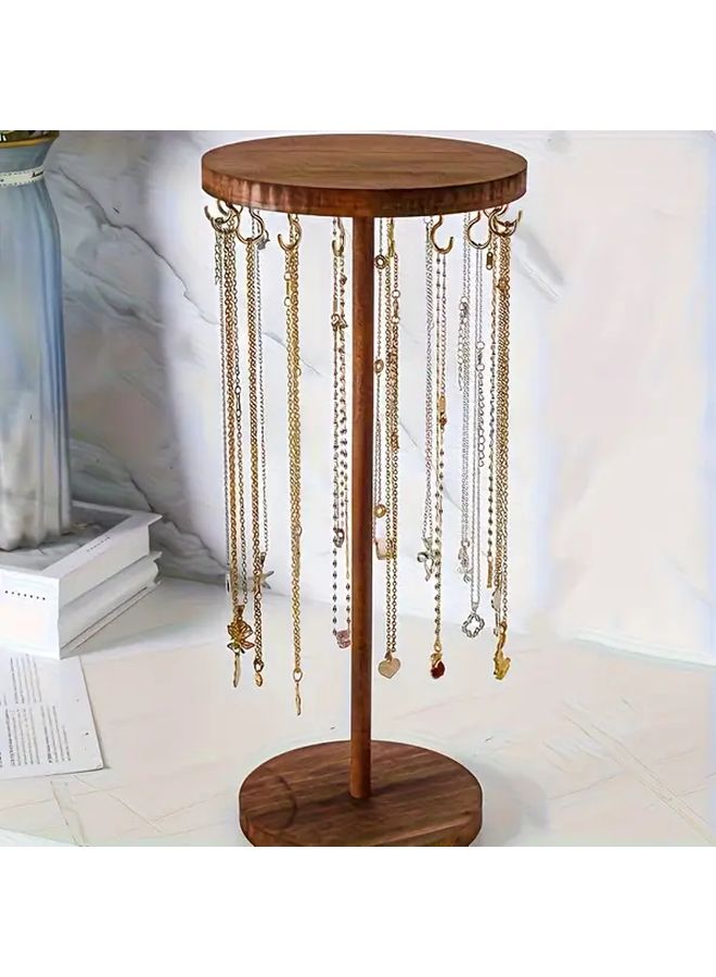 12 Hooks High Natural Wood Jewelry Display Stand With Oval Base Multi Layer Organizer - Image 4