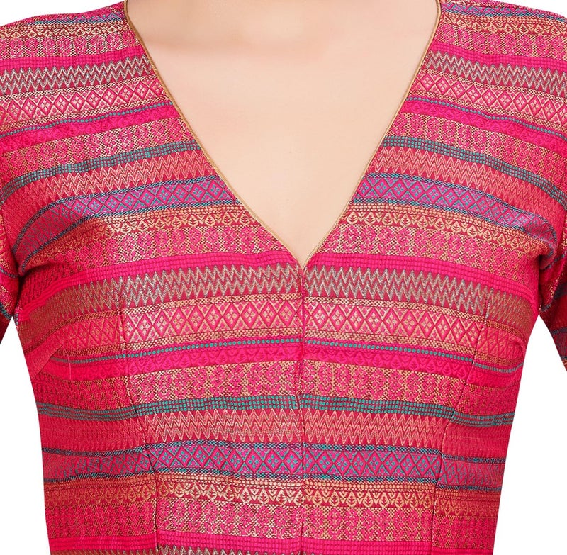 Studio Shringaar Women's Multi-Coloured Brocade Readymade 3/4 Sleeve Saree Blouse (Multi-Color, 44) - Image 5