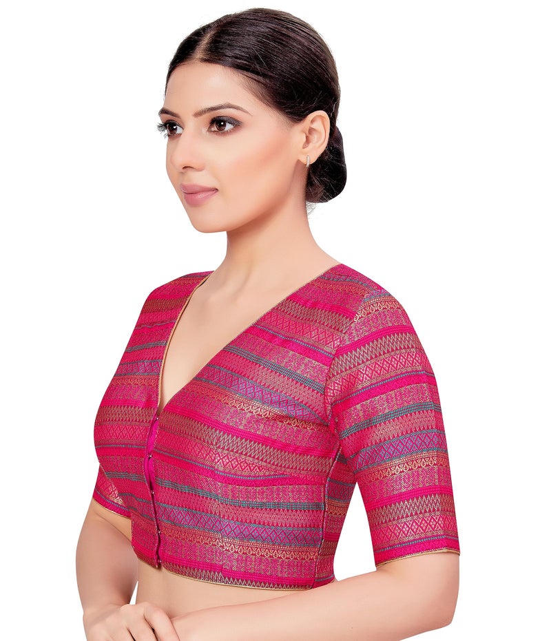 Studio Shringaar Women's Multi-Coloured Brocade Readymade 3/4 Sleeve Saree Blouse (Multi-Color, 44) - Image 3