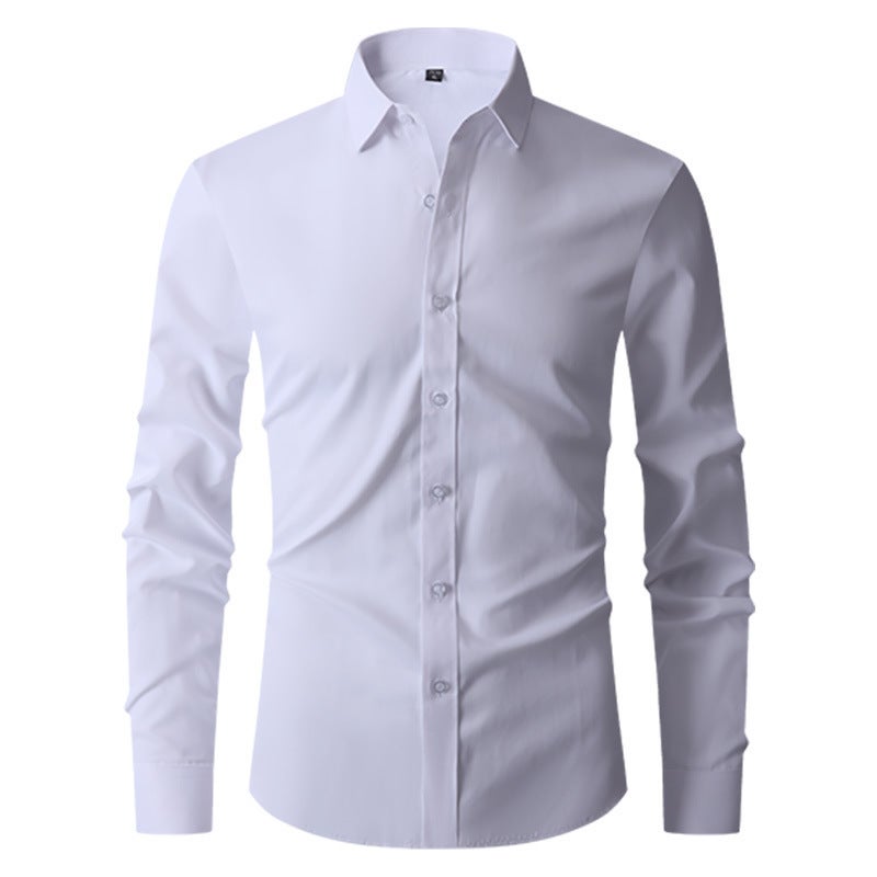 Cross-border New Foreign Trade Mens Business Professional Long-sleeved Solid Color Shirt Best Mans Wedding Inner Shirt Slim-fit Top White - Image 1