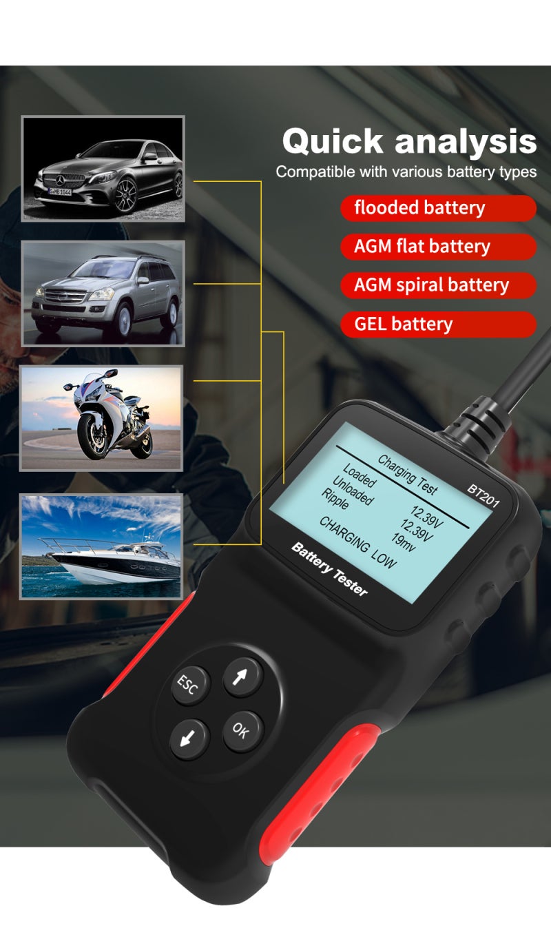 12V Car Battery Tester: 100-2000CCA Black Plug And Play Automotive Battery Load Tester - Multi-Functional Battery Health Analyzer for Automotive Battery, Starter And Alternator Testing - Image 3